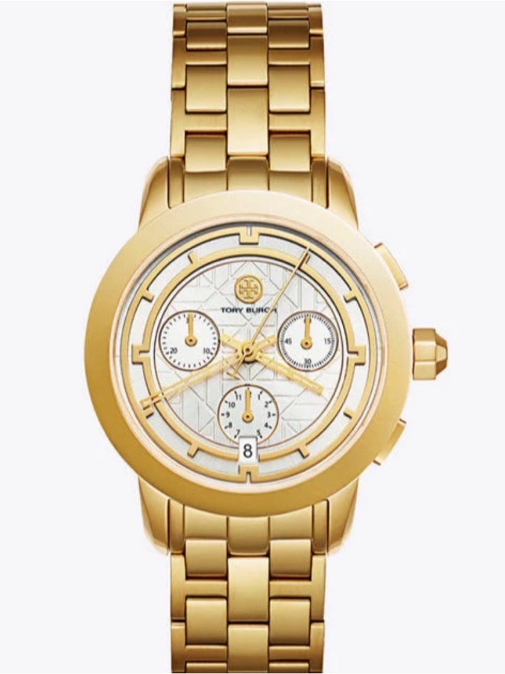 Tory Burch Gold and White Chronograph Bracelet Watch